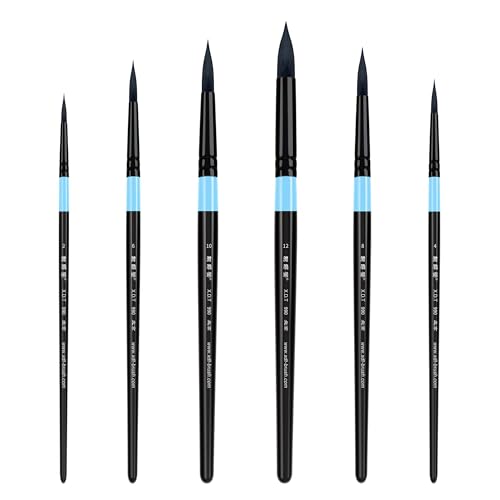 XDT#990 Watercolor Paint Brushes Set, 6Pcs Synthetic Squirrel Hair Artist Round Point Tip Brushes for Gouache Painting, Ink & Watercolor Supplies - size: Squirrel Hair All