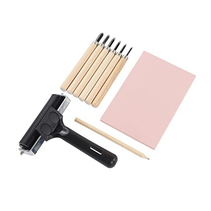 Stamp Making Kit with 6 Carving Knives Flexible Roller Tracing Paper and Storage Box for DIY Art Beginners Rubber Stamp Carving Tools Set
