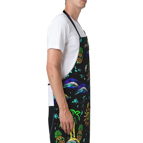 KKdskkds Tribal Boho Geometric Multi-Purpose Adjustable Waterproof Apron With Pocket For Men Women - color: Summer Vacation Pineapple, Wave, Palms Trees