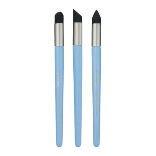 Color Shaper Tool Paint Brush Inclined Tip/Round Tip for Blending Smearing Detailing Highlighting, Color Shaper Tools Pastel Blending Tools Soft Pastel Silicone Oil Soft - color: Blue 3 Pack Set