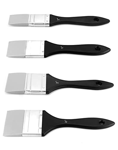 QWORK Paint Brush, Silicone Color Shaper Tool, 4 Pcs (1 inch, 1.5 inch, 2 inch, 2.5 inch) Solid Flat Flexible Acrylic Brush Water Based Painting Tool for Move and Remove Acrylic Paints