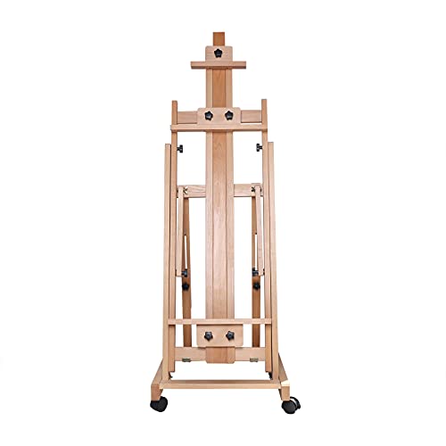 Vertical and Horizontal Folding Sketch Easel,Large Adjustable H Frame Multi Purpose Studio Artist Wooden Easel,Beech Wood Painting Holder Display Stand,56.30-91.34Inch Adjustable Height