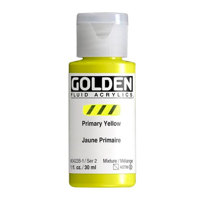 GOLDEN Fluid Acrylics, Primary Yellow, 1 fl. oz. Bottle, Professional Acrylic Paint, Semi-Transparent