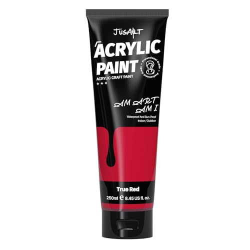 JusArt Acrylic Paint True Red Tubes(250ml, 8.45oz) Non-Toxic & Rich Pigment Craft Paint for Canvas Painting, Wood, Fabric, Stone, Ceramics, Art Supplies for Artists, Adults - color: Red