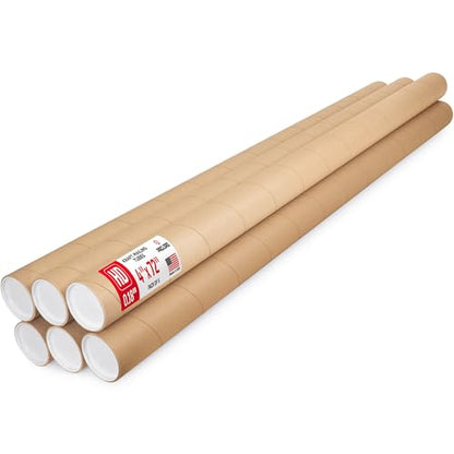4" x 72" Heavy-Duty Reinforced Cardboard Mailing Tube, Pack of 6 Tubes with 12 Caps – Secure USPS Approved – Great for Shipping and Storing of Prints, Artwork, Posters or Documents - size: 4" x 72", style: 2X Heavy-Duty