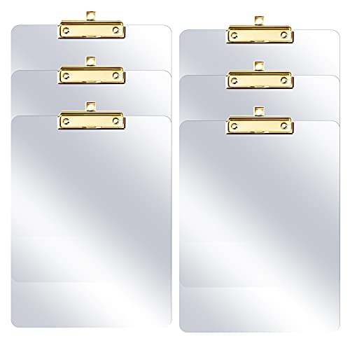 PERFORMORE 6 Pack of Plastic Clipboards, 12” x 9” Clear Acrylic Clipboards with Gold Clip, Durable Stylish Clipboard with Low Profile Clip, Perfect for Home School Classroom Office Events Seminars - style: 6 Pack GOLD