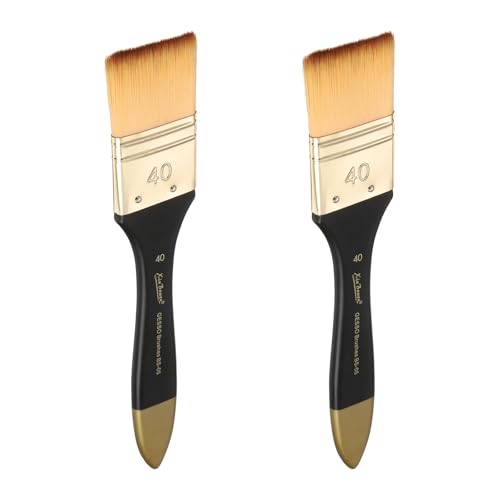 uxcell 2 Pcs Flat Paint Brush 1.57" Width Nylon Acrylic Painting Brushes Professional Paint Tools with Wooden Handle for Watercolor Oil Crafts Face Body Art, Yellow - size: 1.57"