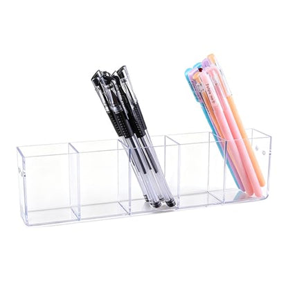 1-Tier Clear Acrylic Pen Holder for Desk | Stationary Organizer, Pencil Cup, Marker Storage & Cosmetic Brush Display Stand, Desktop Office Supplies Organizer - size: 1 Layer