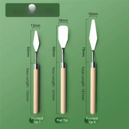 3Pcs Palette Knife Set with Wooden Handle, Metal Paint Scraper Tools for Oil Painting, Mixing, Spreading and Texture Art