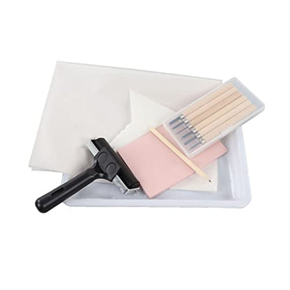 Stamp Making Kit with 6 Carving Knives Flexible Roller Tracing Paper and Storage Box for DIY Art Beginners Rubber Stamp Carving Tools Set