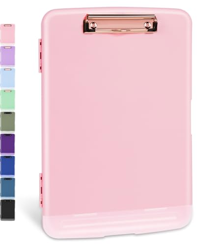 Sooez Clipboards with Storage, High Capacity Clip Boards 8.5x11 with Storage, Heavy Duty Nursing Clipboard Folder, Plastic Clipboard with Pen Holder for Women Teachers Work, School & Office Supplies - color: Pink With Rose Gold Clip