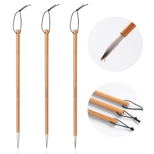 Fuumuui Chinese Calligraphy Brush, 3pcs Writing Brush Ink Painting Bamboo Watercolor Brushes Set Wolf Sheep Mix Brushes for Beginner Adult Professional Painting Tools - color: Wooden3