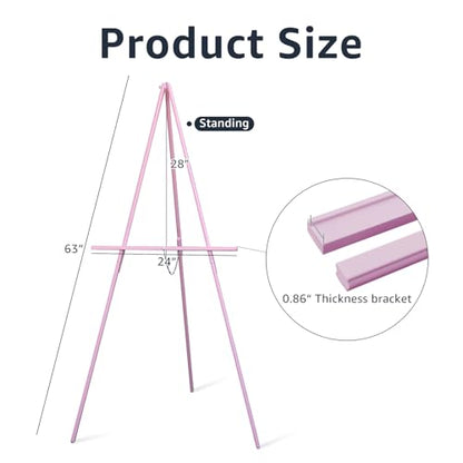 NianFeng Wooden Easel Stand for Sign, Easel Display Stand Floor for Wedding Sign with Adjustable Tray, 63-Inch, Tripod A-Frame Poster Light Duty, Welcome, Art Show & Baby Shower (Pink) - color: Pink