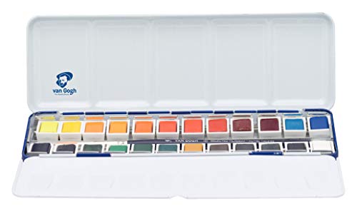 The National Gallery Van Gogh Watercolor Paint Set, Metal Tin, 24-Half Pan, A Wheatfield, with Cypresses