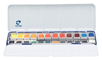 The National Gallery Van Gogh Watercolor Paint Set, Metal Tin, 24-Half Pan, A Wheatfield, with Cypresses