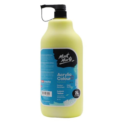 Mont Marte Discovery School Acrylic, Lemon Yellow, 1/2 Gallon (2 Liter). Ideal for Students and Artists. Excellent Coverage and Fast Drying. Pump Lid Included. - color: Lemon Yellow