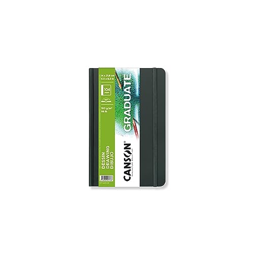 Canson Graduate Drawing Paper Hard Cover Art Journal, 5.5" x 8.5", 98 lb. (160gsm), Artist Paper for Pencil, Ink, Pen, and Marker Illustration, 52 Sheets (104 Pages)/Sketch Book - size: 5.5x8.5