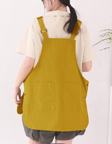 NEWGEM Waterproof Apron with Pockets for Women Cooking Painting Baking Gardening - color: 3 Pockets Yellow