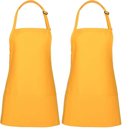 FAME® 3 Pocket Adjustable Unisex Bib Apron - F10 - Restaurants, Home, Hobbyist, Chef, Paint Party, Gardener, Grocery Store - color: Amarillo, size: One Size