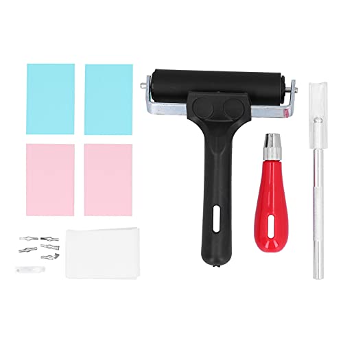 SUNGOOYUE Rubber Stamp Carving Kit PVC Printmaking Set with 4 Rubber Blocks 6 Blades Iron Roller and Vegetable Parchment for DIY Handmade Stamps Artists Beginners