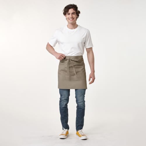 Unisex Waist Apron with Pockets Waiter Bar Half Bistro Apron 4251BY - color: Dark Khaki, size: 1 Pack