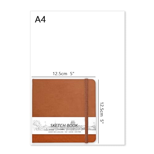 5" x 5" Hardcover Sketch Book,Small Mixed Media Sketch Pad,58 Sheets 150GSM Acid-Free Artist Drawing Paper,Travel Journal Blank Notebook for Adults Painting,Illustration,Art Supplies.Light Brown - color: 150gsm PU-light brown