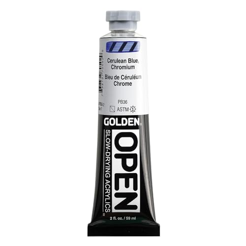 GOLDEN OPEN Slow-Drying Acrylics, Cerulean Blue Chromium, 2 fl oz. tube, Professional Acrylic Paint, Semi-Transparent - color: Cerulean Blue Chromium, size: 2 Fl Oz (Pack of 1)