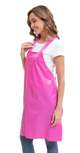 Nanxson TPU Waterproof Apron with Pocket Lightweight Work Aprons for Girls H Style for Dishwashing Pet grooming Gardening - color: Pink