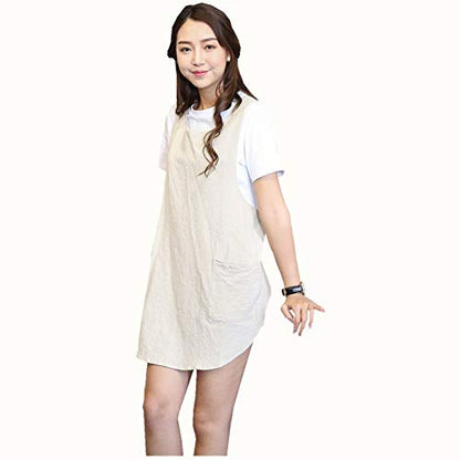 Shortened Design Apron, Japanese Style Soft Cotton Linen Apron with Two Side Pockets, X Cross Halter Aprons, Kitchen Cooking Clothes Gift for Women DIY Project, Crafting, Cooking, Baking(Beige) - color: Beige, style: 1# Style-rounded Edge