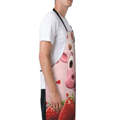 Prancing Brown Horse Heavy Duty Waterproof Apron with Pockets for AdultsResistant Grilling, Gardening, Painting - color: Pink Cow With Strawberries