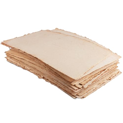 Wanderings Handmade Vintage Watercolor Paper with Deckle Edge - 11" x 17" - 300GSM - Premium Antiqued Hot Press Smooth Mixed Media Paper Made with Recycled Cotton - 25 Loose Leaf Sheets - color: Vintage, size: 11x17" (28x43cm)