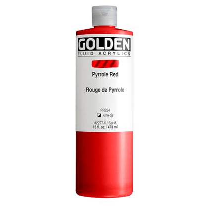 GOLDEN Fluid Acrylics, Pyrrole Red, 16 fl. oz. Bottle, Professional Acrylic Paint, Semi-Opaque