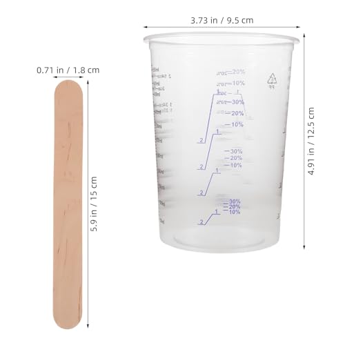 Housoutil 50 Sets 600ml Resin Measuring Cups with Graduated Scale and Wide Mouth, Disposable Pp Plastic Mixing Cups with Wood Stirring Sticks for Jewelry Casting and Professional Painting