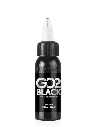 Xtreme GO2 Black Tattoo Ink, Intense Darkness for Bold Fillings - Highly Concentrated Black Ink, Smooth Application, Sterile, and Vegan - Crafted for Quality and Safety (GO2, 1 oz) - color: Go2 Black, size: 1 fl oz