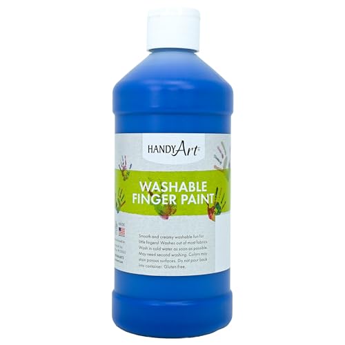 Handy Art Washable Finger Paint, Blue, 16 oz Bottle, Easy Clean Up, Sensory Paints for Fingers & Hand Prints, Ages 3 & Up, Safe for Kids & Toddlers, AP Certified Non-Toxic, Made in USA - color: Blue