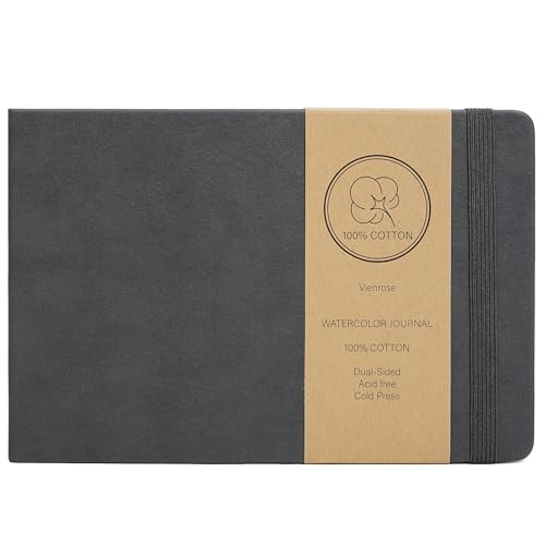 Vienrose Watercolor Sketchbook, 8.25"x5.5" Watercolor Journal with 24 Sheets 48 Pages 140 LB (300 GSM) Cotton Watercolor Paper, Grey Leather Cover Water Coloring Sketch Book As Travel Notebook - color: Grey, size: 8.25" x 5.5" 1 Pack