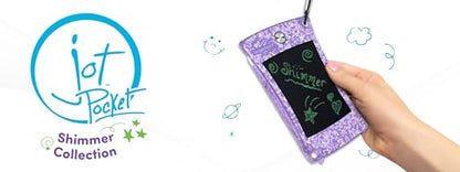 Boogie Board Jot Pocket Writing Tablet – Doodle Board Travel Essentials LCD Screen Instant Erase Stylus Pen Kickstand Drawing Pad Shimmer Collection, Pink