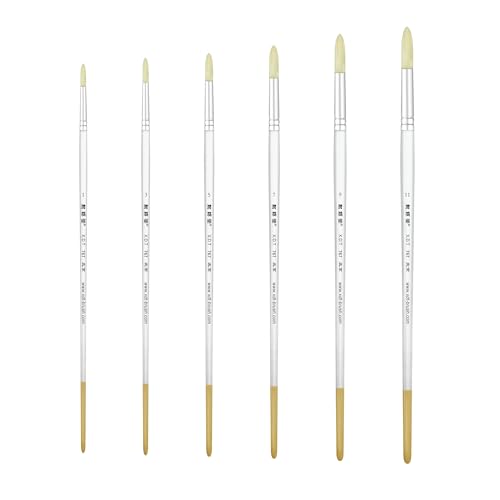 XDT#767 Round Artist Paint Brush 6 Piece Set Medium Stiff Hog Bristle Extra Long Handle #1#3#5#7#9#11, Oil Acrylic Watercolor