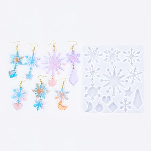 1PC Snowflake Pendant Silicone Molds Christmas Resin Epoxy Casting Molds for Earring Necklace Keychain Charms Pendants Jewelry Making DIY Gem Cabochon Craft Supplies White 131x117x4.5mm - color: White-25