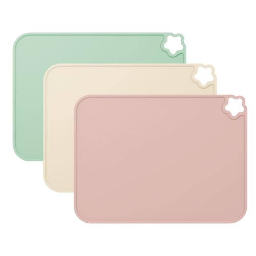 Silicone Placemat for Toddles Kids Non-Slip Reusable Portable Kids Placemats for Dinning Table Heat Resistant Placemats, Baby Placemat Stain Resistant Silicone Mat for Dining Table 3 Pack - color: Rose Red/Green/Off-white