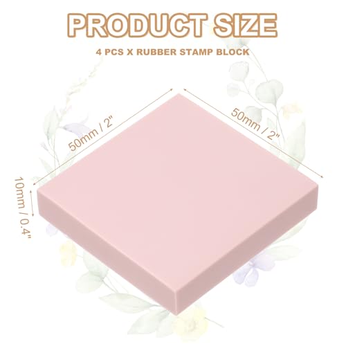 PATIKIL 4Pcs 2X2" Rubber Carving Blocks, Soft Linoleum Art Carving Block Square Crafts Stamp Making for Printmaking Stamps Carving Supplies, Pink - color: Pink