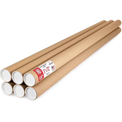 3" x 72" Heavy-Duty Reinforced Cardboard Mailing Tube, Pack of 6 Tubes with 12 Caps – Secure USPS Approved – Great for Shipping and Storing of Prints, Artwork, Posters or Documents - color: Heavy-Duty, size: 3" x 72"