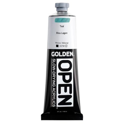GOLDEN OPEN Slow-Drying Acrylics, Teal, 5 fl oz. tube, Professional Acrylic Paint, Opaque - color: Teal, size: 5 Fl Oz (Pack of 1)