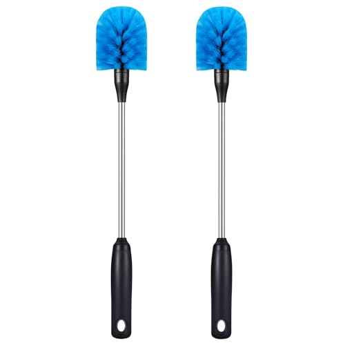 MOSOLAN Stainless Steel Bottle Brush with Replaceable Head, 2 Pack Long Handle Scrubbing Brush for Water Bottles, Glasswares, Mugs, Flasks, Tumblers, Vases, and Kitchen Sink, Blue, 15 in - color: Blue, size: 15 Inch (Pack of 2)