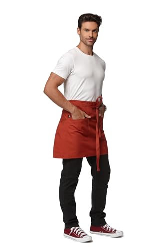 Unisex Waist Apron with Pockets Waiter Bar Half Bistro Apron 4251BY - color: Rust Red, size: 1 Pack