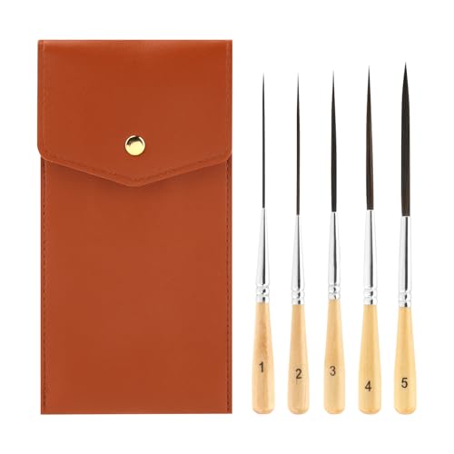 5 pcs Long Liner Brushes, Script Liner Brush with Case, Extra Long Fine Point Tip Detail Paint Brushes for Pinstriping Scroll Outlining, Watercolor, Acrylic, Oil