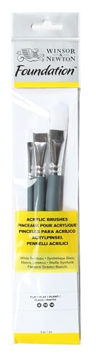 Winsor & Newton Foundation Synthetic Acrylic Brush Set, Short Handle, Flat, 3 Pack - size: Flat 4 & 10 & 14, style: Short Handle