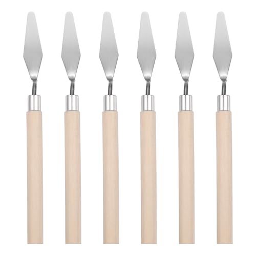 MECCANIXITY 6Pcs Palette Knife Pointed Head, 7.2" Long Palette Knives with Stainless Steel Flexible Spatula Pallet Knife and Wood Handle for Scraping, Mixing, Oil Acrylic Painting Canvas - size: 7.2"