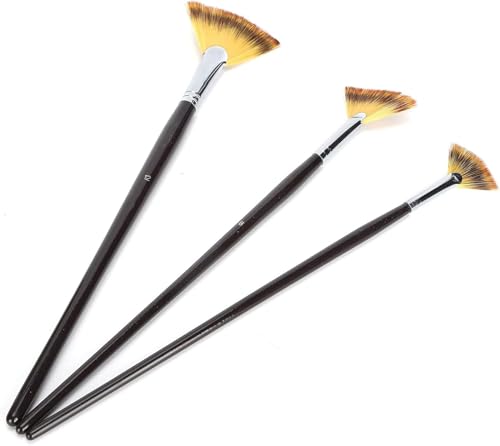 3pcs Fan Shape Painting Brushes,Soft Anti-Shedding Artist Long Hands Painting Brushes Nylon Hair Watercolor Paint Brush Set with Wooden Handle