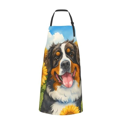 KKdskkds Tribal Boho Geometric Multi-Purpose Adjustable Waterproof Apron With Pocket For Men Women - color: Sunflower & Bernese Mountain Dog